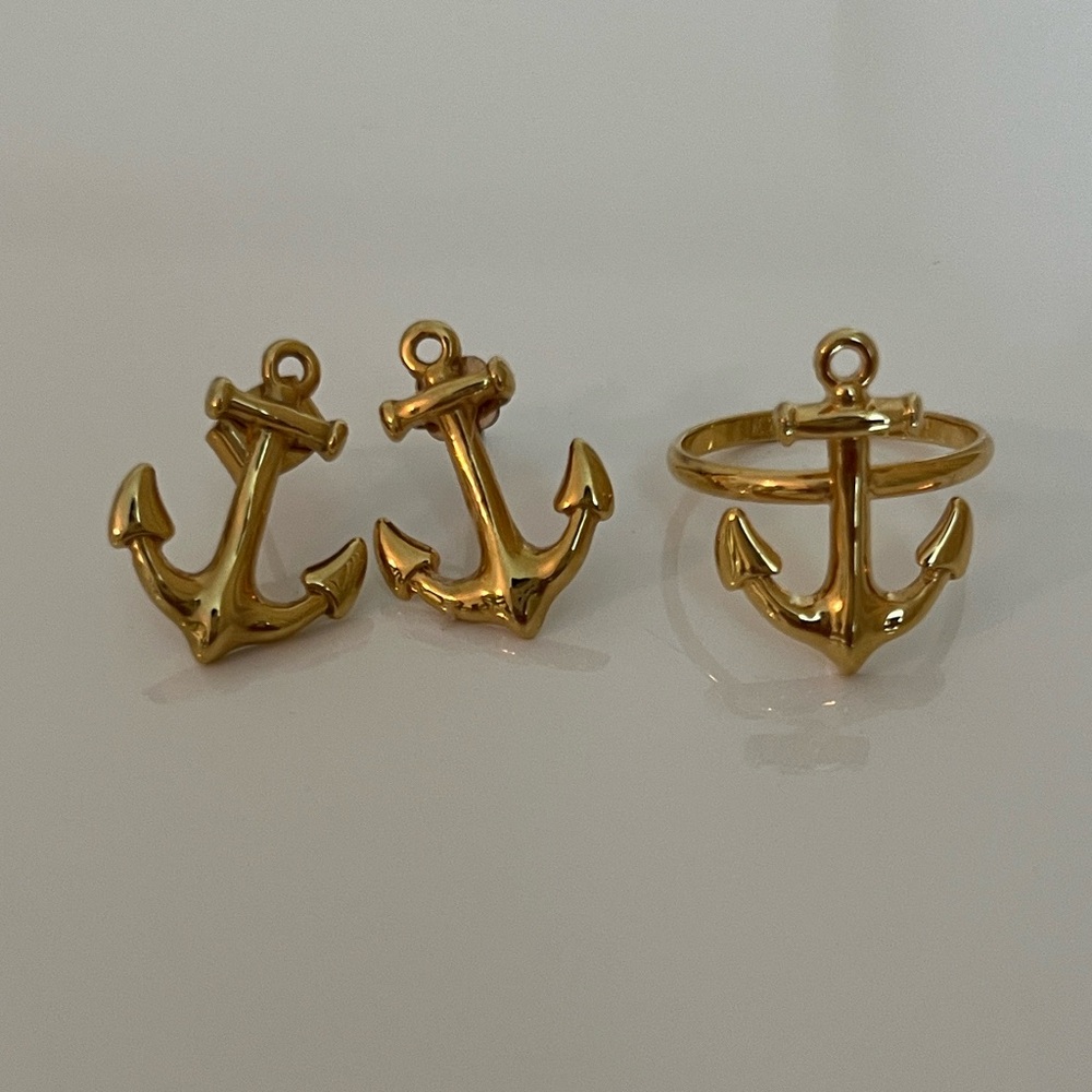 J. Crew Nautical Anchor Stud Earrings and Ring Set
